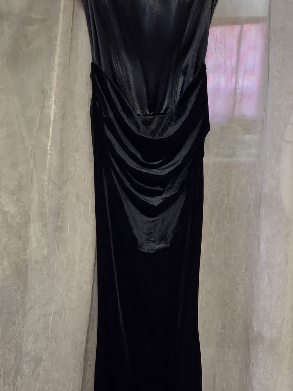 Elegant Black Velvet Draped Evening Gown